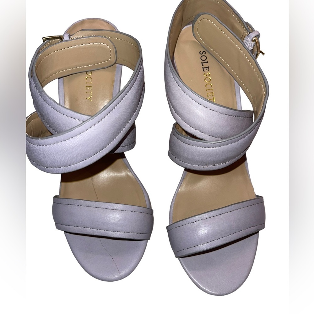 Sole Society - soft grey leather ankle strap wedges - size 6.5 M - comfy - EUC - Picture 2 of 10